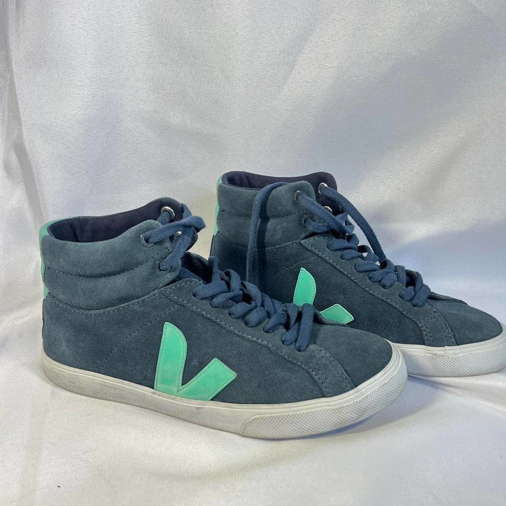 Blue and Green High Top Veja Sneakers Size 6